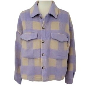 ACOA Plaid Shacket Oversized Jacket Purple Lavender Tan Button up Women's S/M